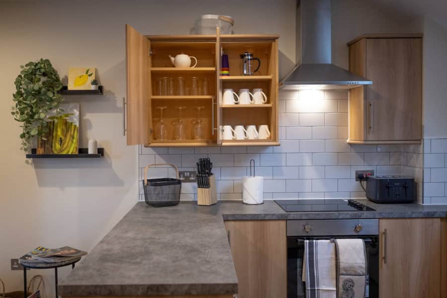 Kitchen cooking area in Apartment 3